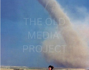 Young Lady in Front of Tornado, Nebraska, 1989 Photo Print - Tornado Art Print - Retro 80s Vintage Photo - Amazing Cool Compelling Photo