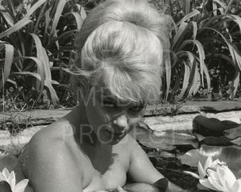 Vintage Elke Sommer Water Lilies Photo Print, 1960s Hollywood Glamour Wall Art, Sexy Actress Portrait Poster, Retro Fine Art Photography