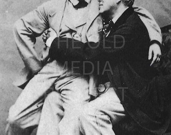Vintage Victorian Men Lap Sitting Portrait Print, Antique Gay Interest Wall Decor, Romantic Sepia Gay History Photo