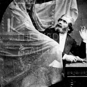 Henri Robin and a Specter (1863) Photo Print - Memento Mori - Victorian Art - Creepy, Scary, Spooky - Skull Art - Death Art - Dark Mori