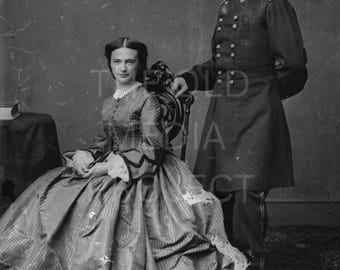 General George Custer and Wife Elizabeth Photo Print - Authentic Civil War Officer Portrait - Antique Americana Wall Art - Historical Decor
