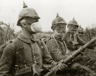 Vintage WWI German Soldiers Eastern Front Photo Print - World War 1 Trench Warfare Wall Art - Historical Military Photography - Gas Mask Art