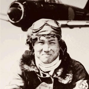Impresión fotográfica de un piloto de caza japonés de la Segunda Guerra Mundial y un caza Zero - Arte mural - Samurái, Bushido - Arte japonés - Foto antigua vintage - Foto de la Segunda Guerra Mundial