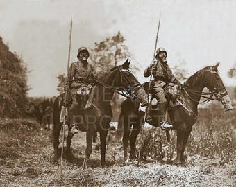 WWI German Cavalry Photo Print, Uhlans in Gas Masks Wall Art, Vintage Military History Decor, World War I Poster