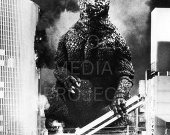 Vintage Godzilla Kaiju Movie Photo Print - Classic Japanese Monster Wall Art - Sci-Fi Cinephile Tokyo Decor - Black and White Film Still