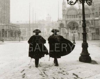 Venice Snowfall Photo Print, 1960s Carabinieri, Italian Art Decor
