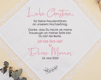 Personalisiertes Stofftaschentuch für die Trauzeugin zur Hochzeit