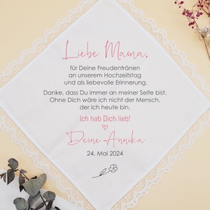 Personalisiertes Stofftaschentuch für die Brautpaareltern zur Hochzeit "liebevolle Erinnerung", Taschentuch für die Freudentränen