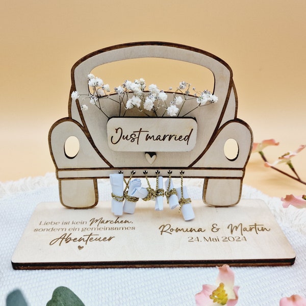 Geldgeschenk Hochzeitsauto personalisiert | Geschenk zur Hochzeit | Geld liebevoll verpackt | Hochzeitsauto als Geldgeschenk für Brautpaar