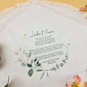 Personalisiertes Stofftaschentuch für die Brautpaareltern zur Hochzeit Eukalyptus | Taschentuch für die Freudentränen an der Hochzeit