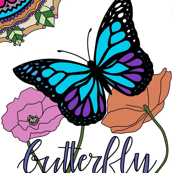 digital colouring picture butterfly effect for kids and adults - butterfly theme A4