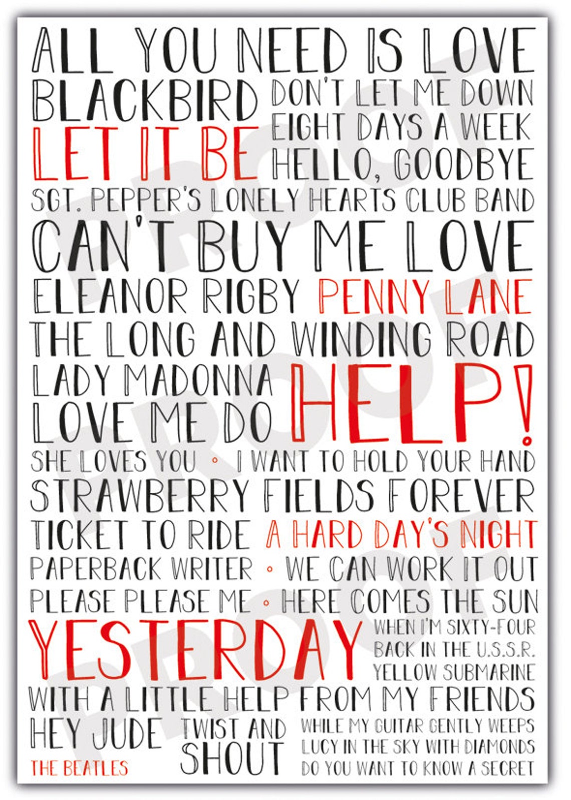 The Beatles Song Titles Poster Print Etsy New Zealand