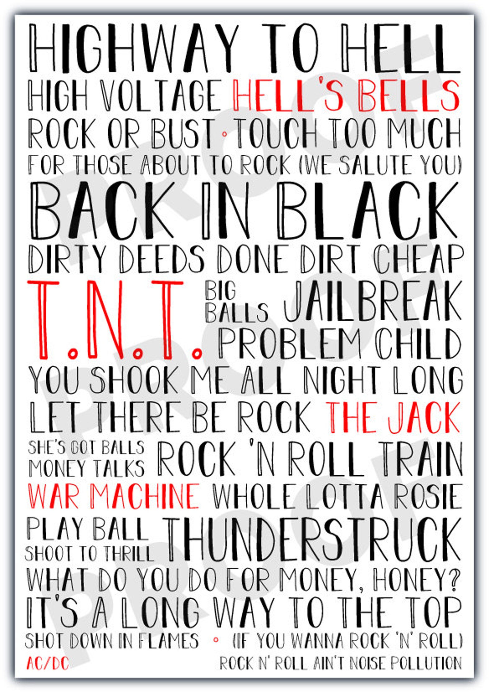 AC/DC Song Titles Poster Print | Etsy