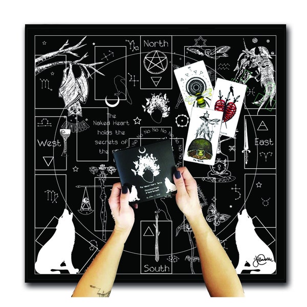 Naked Heart Tarot Cloth for Reading and Altar Cloth Comes with Tarot Spreads Booklet - Tarot Tapestry, Moon Alter, Cloth Witchy Decor