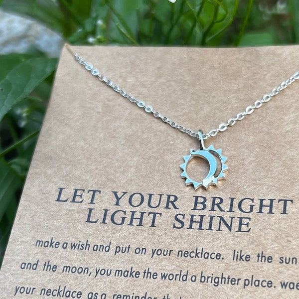 Sun & Moon Let Your Bright Light Shine Necklace | Y2K Style Good Vibes Only Necklace Backing Card - Summer - Cute Accessories - Gift - Xmas