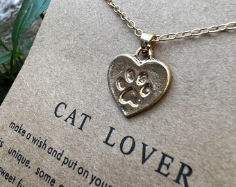 Cute Cat Lover Paw Print Heart Y2K Style Necklace Backing Card - Unique Necklace - Cute Accessories - Gift - Gap Year - Birthday - Kitten