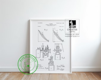 Diesel Engine Patent Art: Precision Plotter Print, Engineering Gift