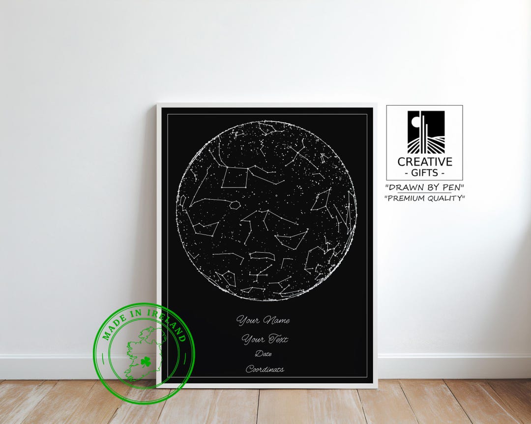 Constellations With Ink Original Ink Drawing Custom Star Map, Vintage Celestial Chart Art ...