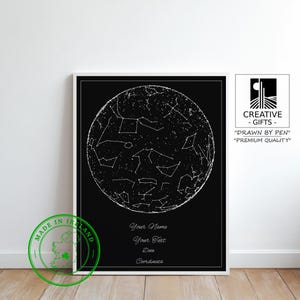 Personalised Ink Star Map, Celestial Wedding Anniversary Gift, Original Ink Drawing