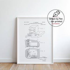 Douglas Engelbart Mouse Patent Art Print, Original Ink Drawing, Vintage Computer Blueprint Gift