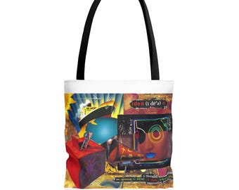 Bold Collage Art Tote Bag | Mixed Media Canvas Bag (14" x 16")