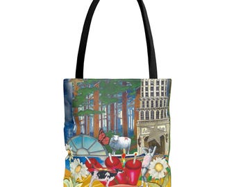 Abstract Collage Art Tote Bag | Hand-Cut Mixed Media Canvas Bag