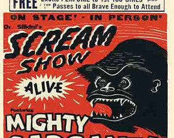 Vintage Mighty Gargantua gorilla circus fair sideshow freakshow event  poster digital art print  retro