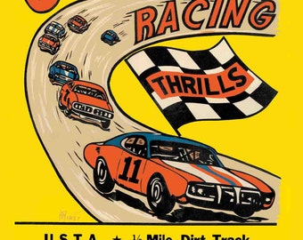 Vintage Stock Car Races auto racing TN  event poster digital art print  retro
