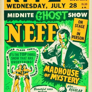 Vintage Neff Ghost magic circus freakshow event  poster digital art print  retro