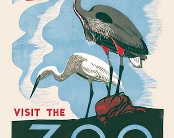 Vintage Antique Visit THE ZOO    advertising 16x20   poster digital art print  retro