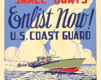 Vintage USCG US Coast Guard recruiting military WW2 poster digital art print  retro
