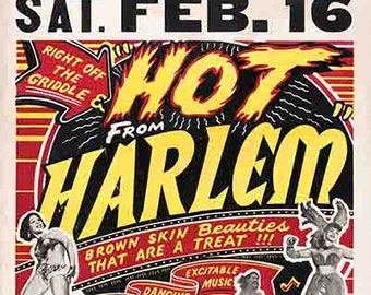 Vintage  Hot Harlem Burlesque dancing event poster digital art print  retro
