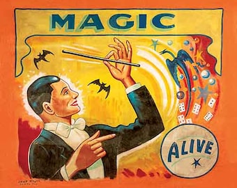 Vintage Freakshow banner  ' Magic '  4' wide   heavyweight scrim vinyl with metal grommets  Circus Sideshow Carnival
