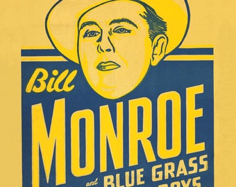 Vintage Bill Monroe Ryman Nashville TN country music concert event poster digital art print  retro