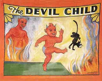 Vintage Freakshow banner  ' Devil Child '  5' wide   heavyweight scrim vinyl with metal grommets  Circus Sideshow Carnival