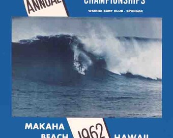 Vintage Makaha Hawaii Surf Contest surfing event poster digital art print  retro