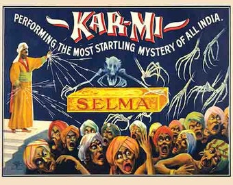 Vintage Kar Mi India magic show magician circus event poster digital art print  retro