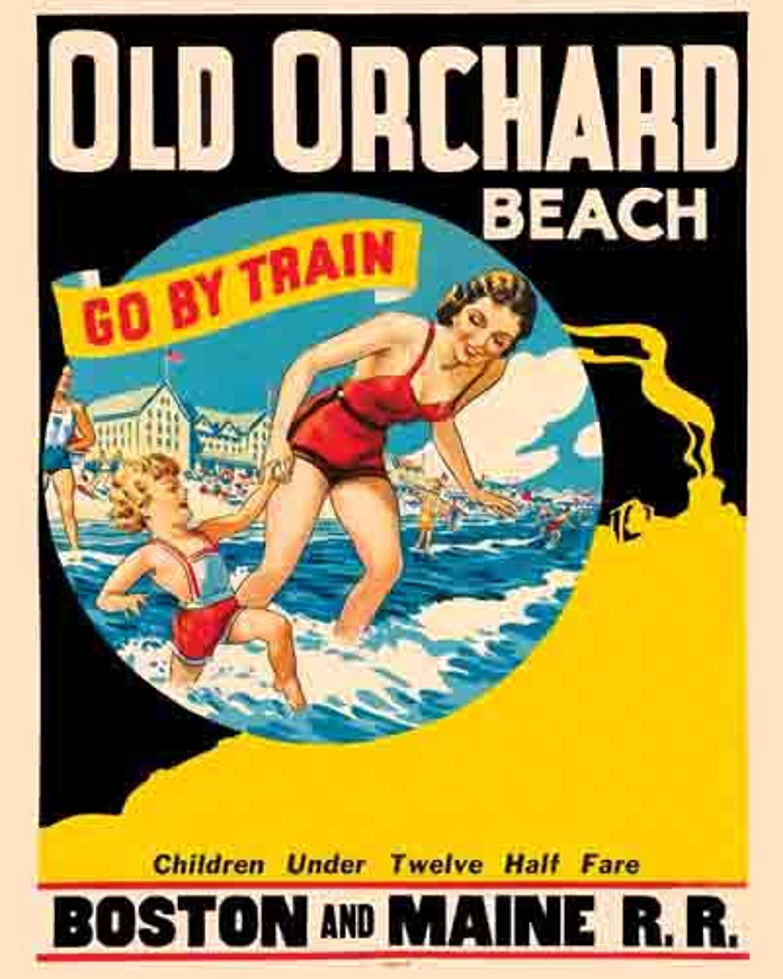 Vintage Old Orchard Beach Maine ME Travel Poster Digital Art Print