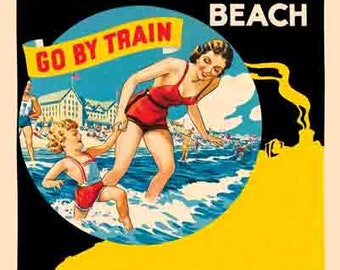 Vintage Old Orchard Beach Maine  ME travel poster digital art print  retro