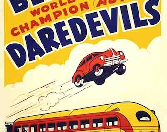Vintage Ward Beam's Auto Daredevils circus freakshow event poster digital art print  retro