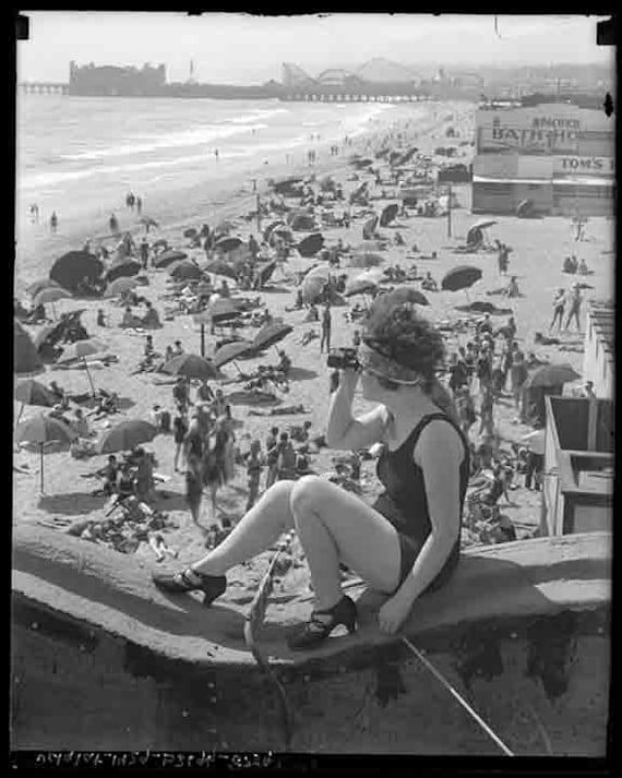 ヴィンテージ 1930 年代 サンタモニカ CA カリフォルニア 海水浴 美女 
