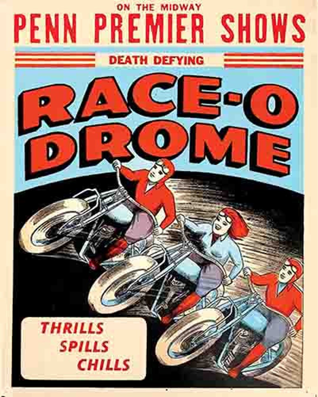 Drome Racing Vintage Race O Drome Motorcycle Racing Circus Sideshow Event Poster ...