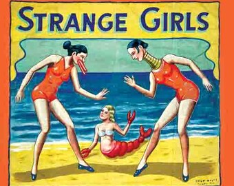 Vintage Freakshow banner  ' Strange Girls'  4' wide   heavyweight scrim vinyl with metal grommets  Circus Sideshow Carnival