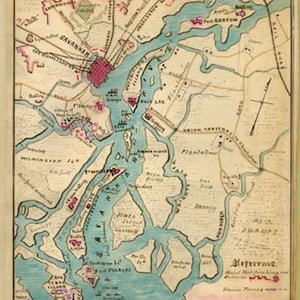 vintage Savannah Beach GA Géorgie Tybee Island Civil War carte affiche art numérique impression rétro