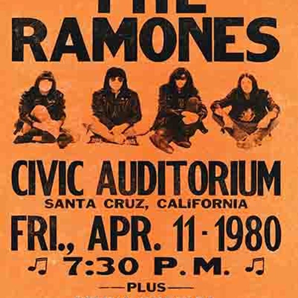 Vintage The Ramones 1980  Santa Cruz CA  concert event poster digital art print  retro