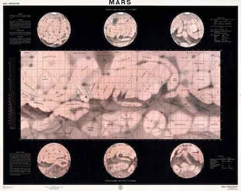 Vintage Antique Map of the surface of MARS advertising 16x20   poster digital art print  retro