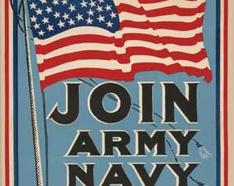 Vintage Antique military recruiting poster 1940's  advertising 16x20   poster digital art print  retro