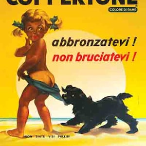 Vintage Coppertone strand solbränna olja reklamaffisch digital konsttryck retro
