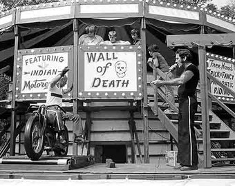 Vintage Wall Of Death motorcycle daredevil circus sideshow B&W photo   poster digital art print  retro