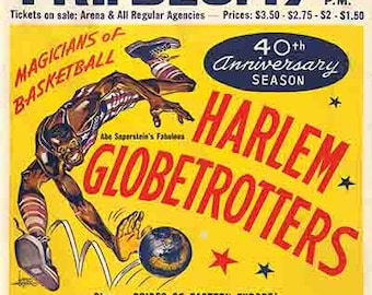 Vintage  1970's Harlem Globetrotters Basketball event poster Hershey PA digital art print  retro